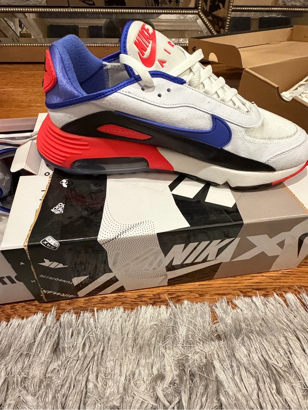 Nike Kids Air Max 2090 Sneakers in White, Black, Blue, Red